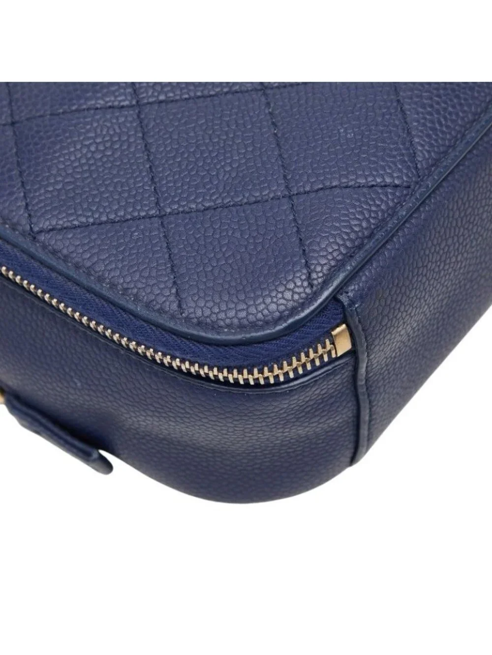 Chanel Quilted CC Logo Chain Shoulder Bag Vanity 2-Way Navy Gold Caviar Leather